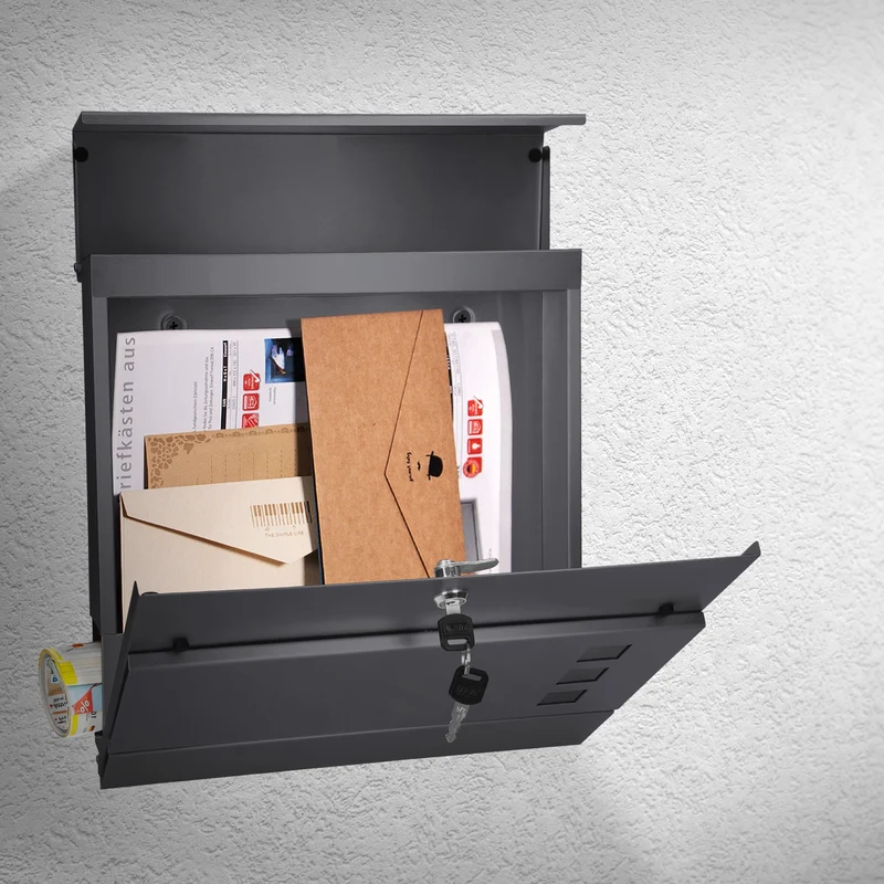 Briefkasten mit Zeitungsfach 37x36,5x10,5 cm Anthrazit aus Stahl