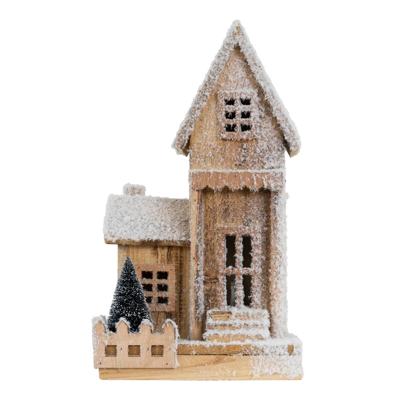 Deko Weihnachtshaus schneebedeckt mit LED Beleuchtung 38 x 21 cm aus Holz