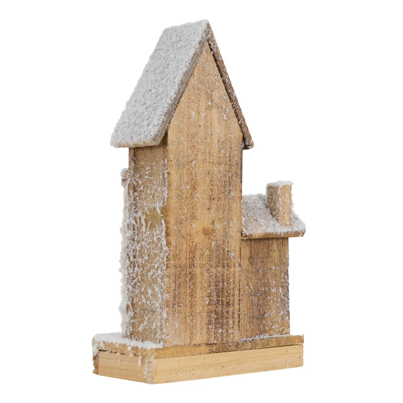 Deko Weihnachtshaus schneebedeckt mit LED Beleuchtung 38 x 21 cm aus Holz