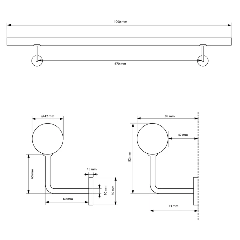 Edelstahl V2A Handlauf 100x4,2 cm Silber inkl. Wandhalterung