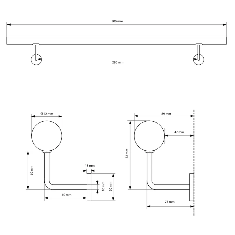 Edelstahl V2A Handlauf 50x4,2 cm Silber inkl. Wandhalterung