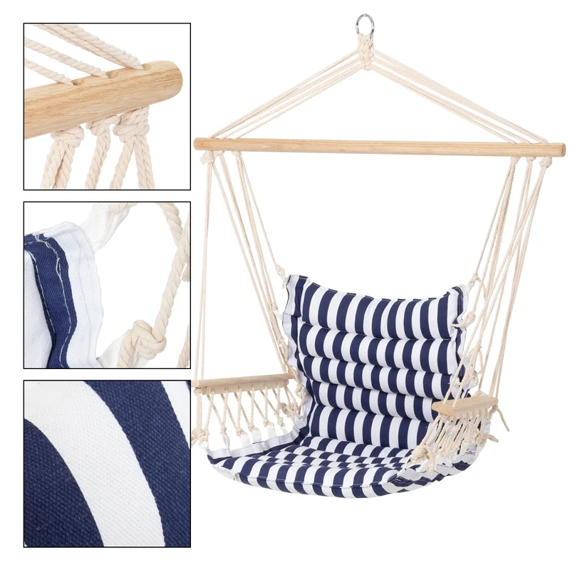 Hängesessel Blau/Weiß 45x100x43 cm aus Baumwolle/Hartholz belastbar bis 120 kg