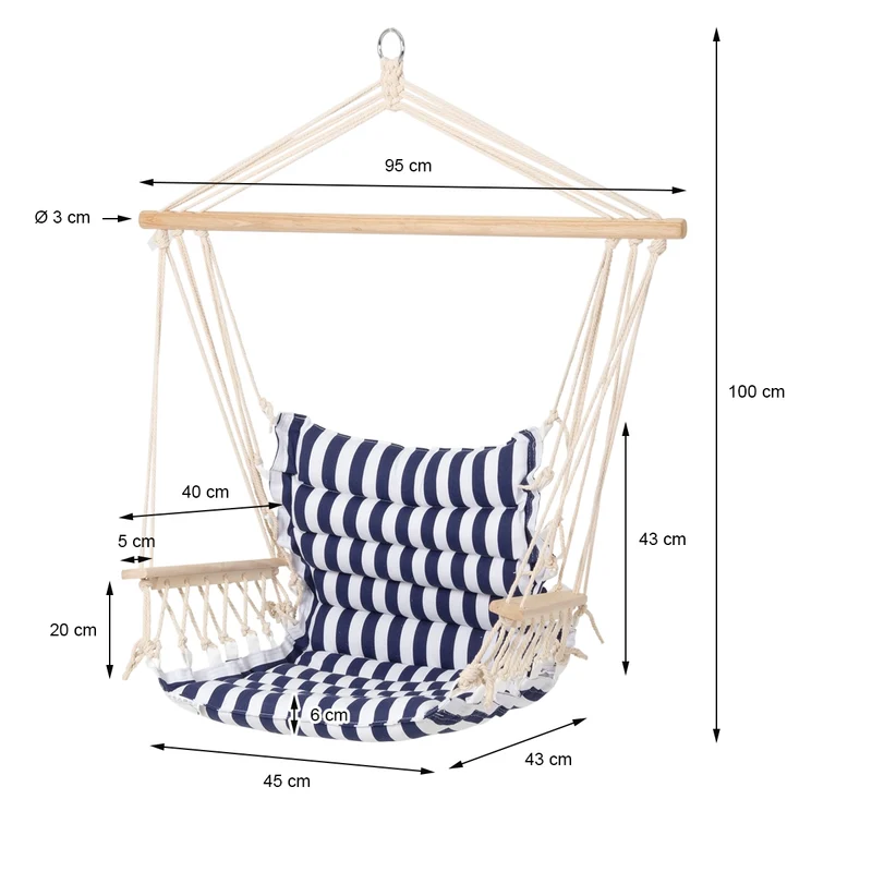 Hängesessel Blau/Weiß 45x100x43 cm aus Baumwolle/Hartholz belastbar bis 120 kg