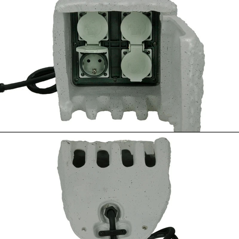 Gartensteckdose 4-fach IP44 Grau aus Polyresin Kunststein
