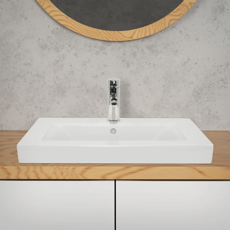 B-Ware Waschbecken Eckigform mit Überlauf 60,5x46,5x16 cm Weiß aus Keramik