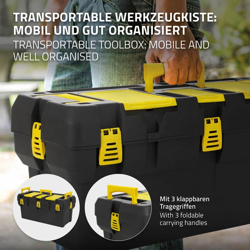 Werkzeugkasten leer mit Zwischenfach 65x32x31 cm aus Hartkunststoff