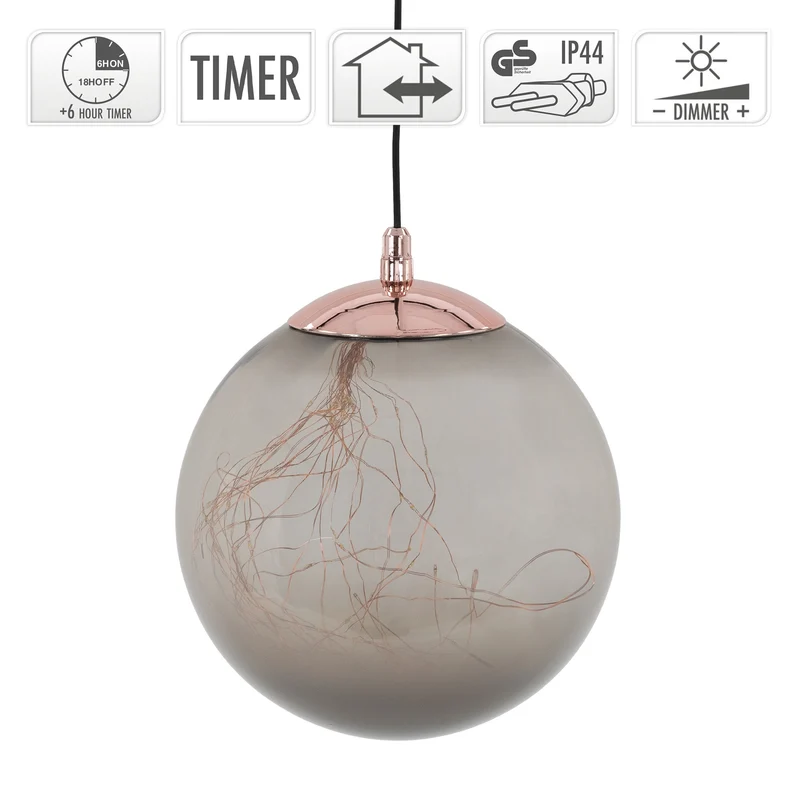 LED Weihnachtskugel mit warmweißen LEDs Ø 25 cm Grau aus Glas