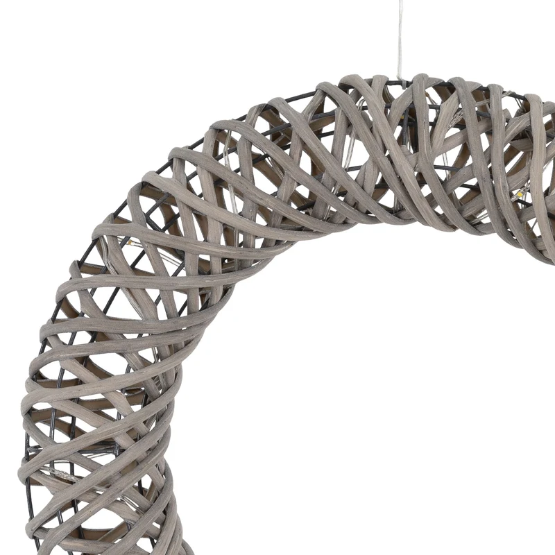 Weihnachtskranz mit LED Lichterkette warmweiß Ø40 cm aus Metall und Rattan