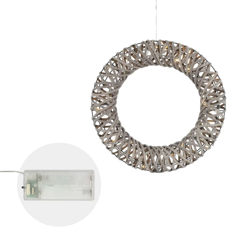 Weihnachtskranz mit LED Lichterkette warmweiß Ø40 cm aus Metall und Rattan