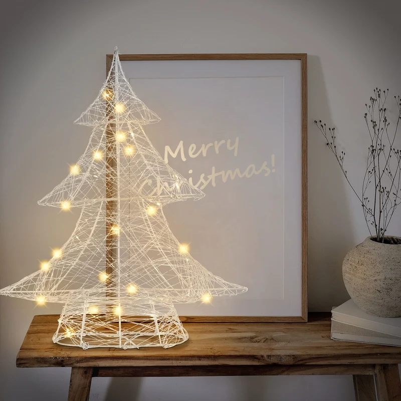 Deko Weihnachtsbaum mit warmweißen LEDs 40cm hoch Silber aus Metall