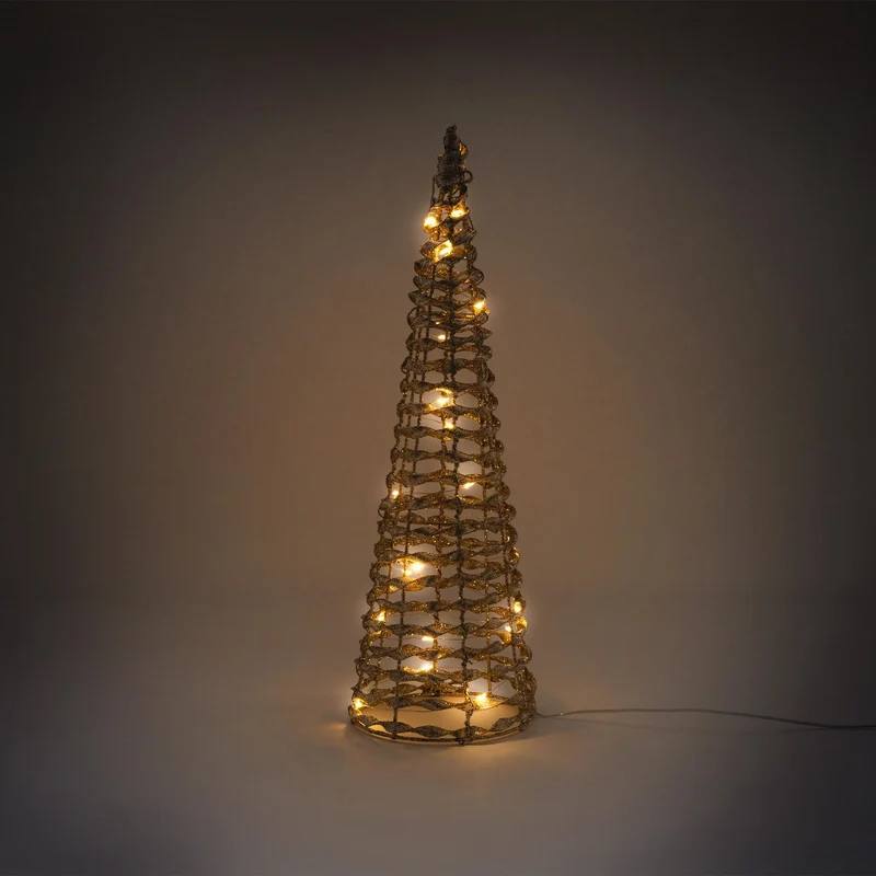 LED Lichterkegel Weihnachtsdeko 40 cm Gold aus Metall mit warmweißen LEDs
