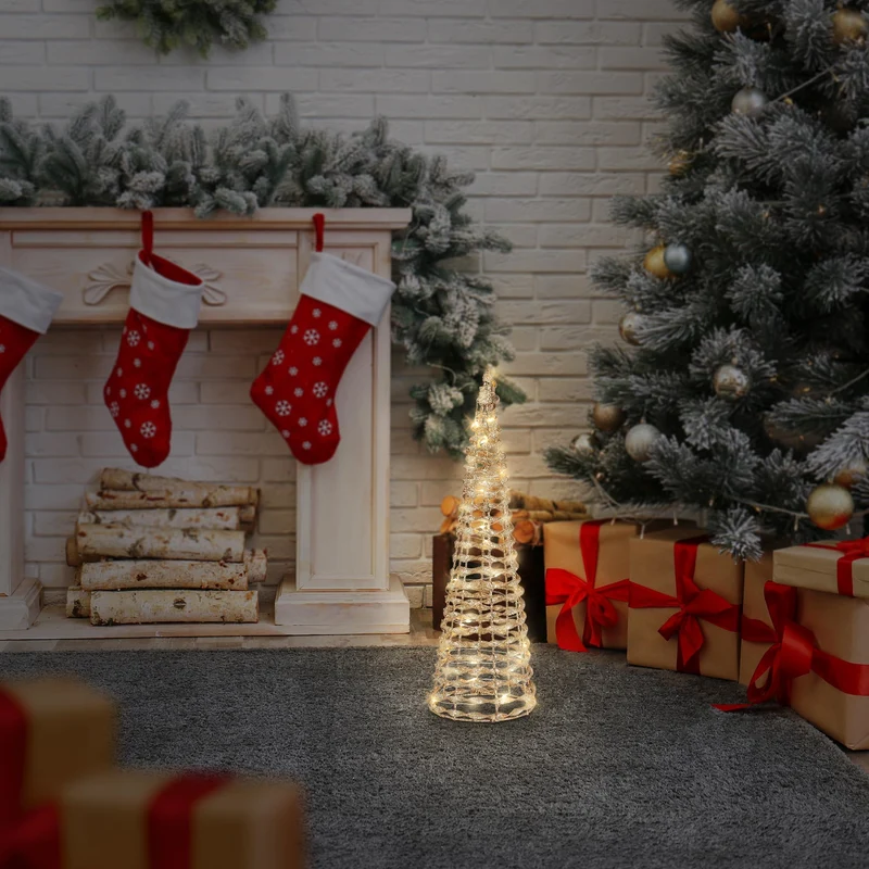 LED Lichterkegel Weihnachtsdeko 40 cm Gold aus Metall mit warmweißen LEDs