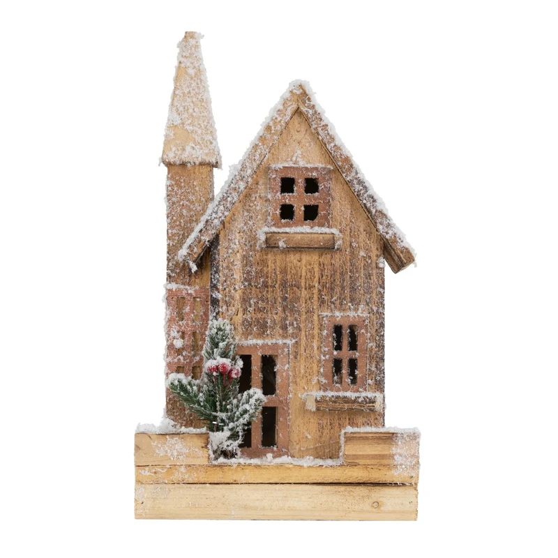 Deko Weihnachtshaus schneebedeckt mit LED Beleuchtung 33 x 19 cm aus Holz