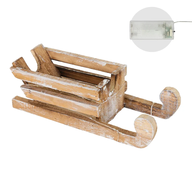 Deko Holzschlitten mit LED Lichterkette warmweiß aus Holz