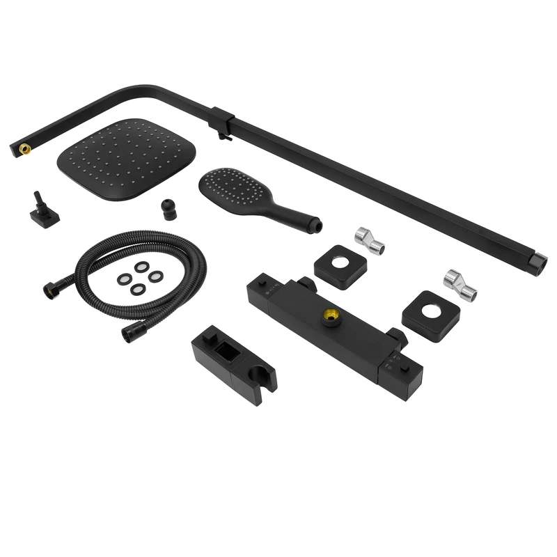 Duschsystem mit Thermostat, schwarz, aus Edelstahl