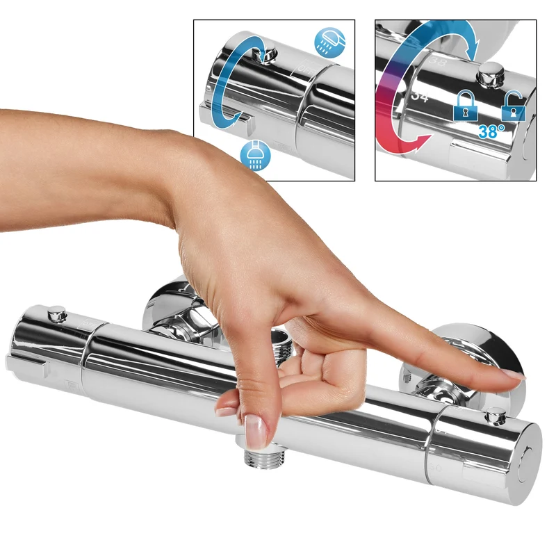 Duschsystem mit Thermostat Silber aus Edelstahl rund