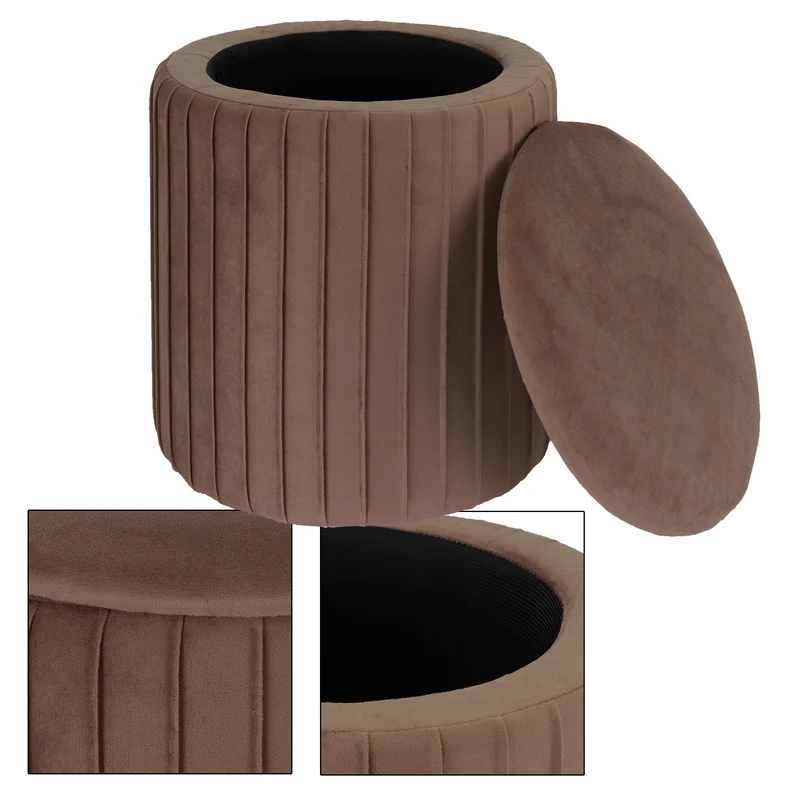 Sitzhocker mit Stauraum Ø 34x37 cm Braun aus Samtstoff
