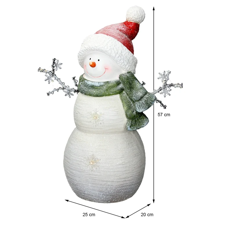 Deko Figur Schneemann mit Roter Mütze LED-Beleuchtung Warmweiß Höhe 57 cm