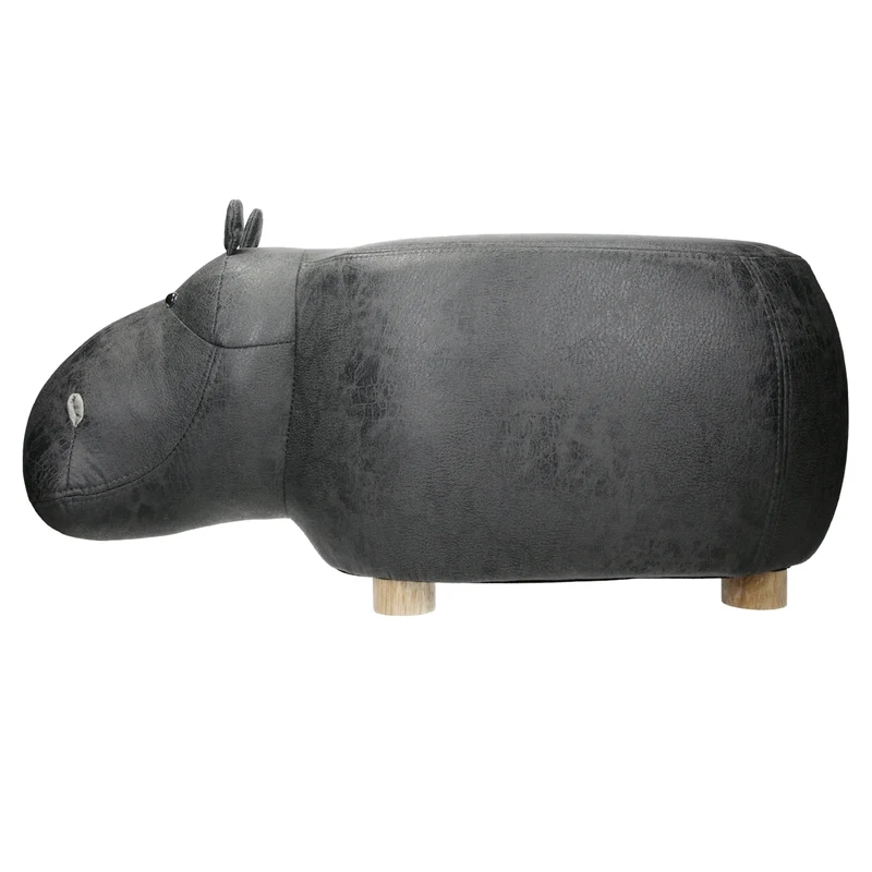 Tierhocker Nilpferd 65x33x29 cm Grau aus Kunstleder mit Holzbeine