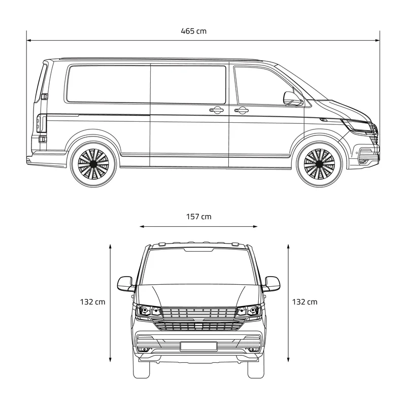 Autoabdeckung Indoor für den VW Bulli 465x157x132 cm Schwarz aus Stretch Satin