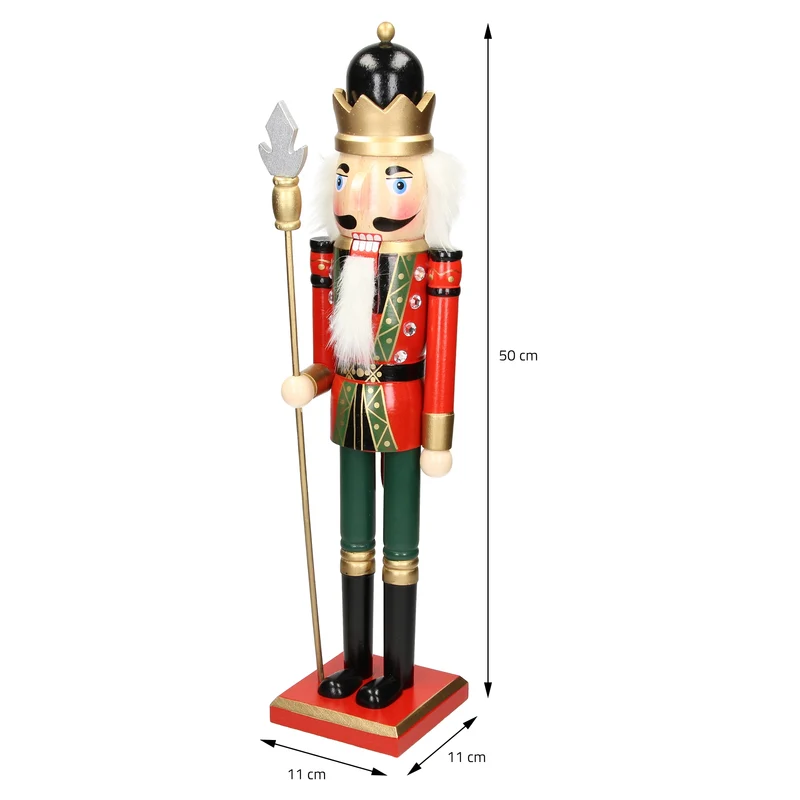 Nussknacker Soldat mit schwarzer Krone und Zepter 50 cm aus Holz