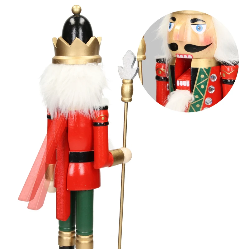 Nussknacker Soldat mit schwarzer Krone und Zepter 38 cm aus Holz