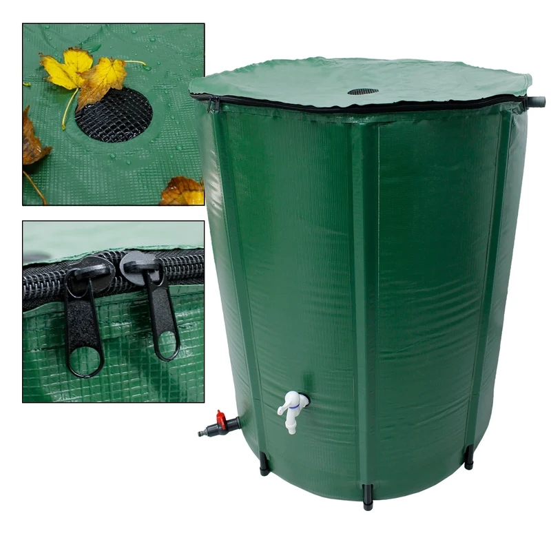 Regentonne 500L mit Hahn Ø 80x98 cm grün aus PVC