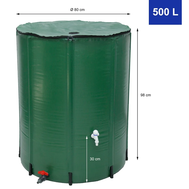Regentonne 500L mit Hahn Ø 80x98 cm grün aus PVC