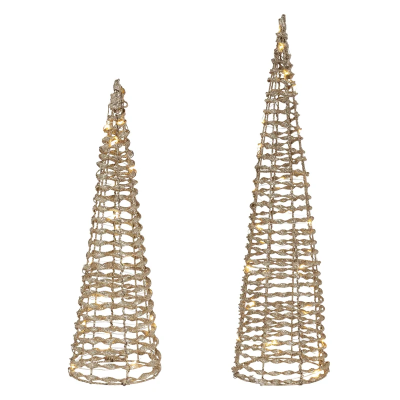 LED Lichterkegel Weihnachtsdeko 2er Set 40/60 cm Gold aus Metall mit warmweißen LEDs
