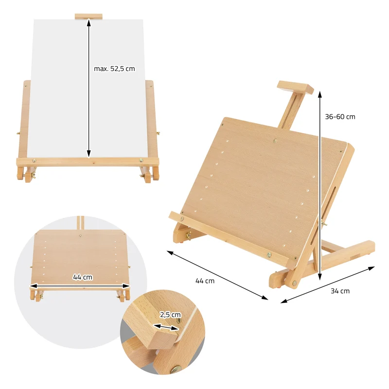 Tischstaffelei verstellbar mit H-Rahmen 44x34x36-60 cm Natur aus Holz