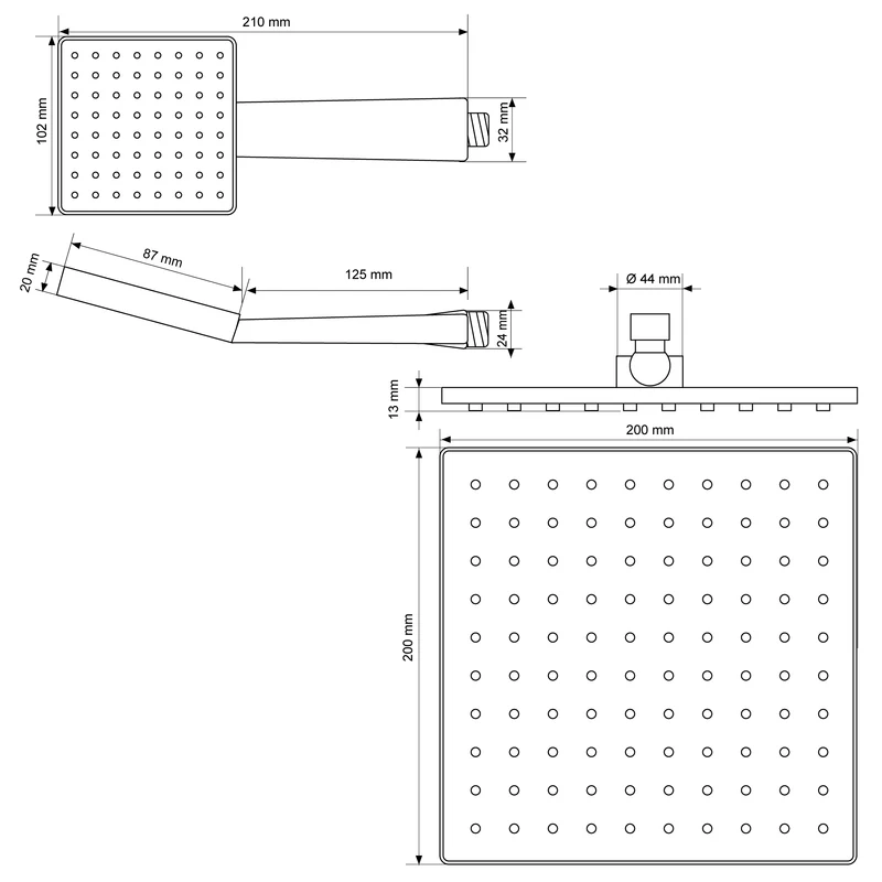 Duschsystem Silber aus Edelstahl eckig