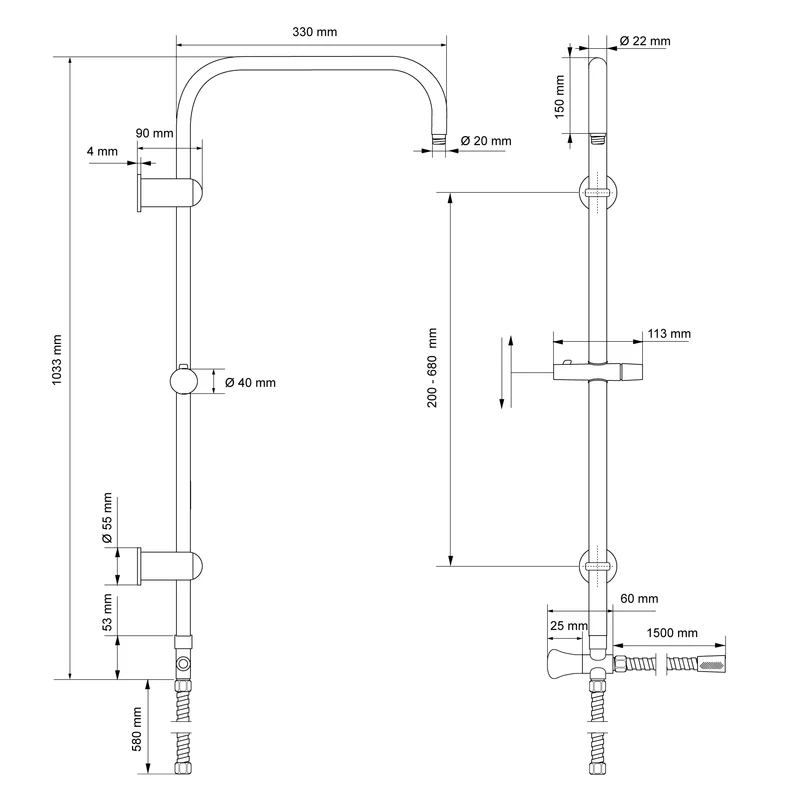 Duschsystem Silber aus Edelstahl eckig