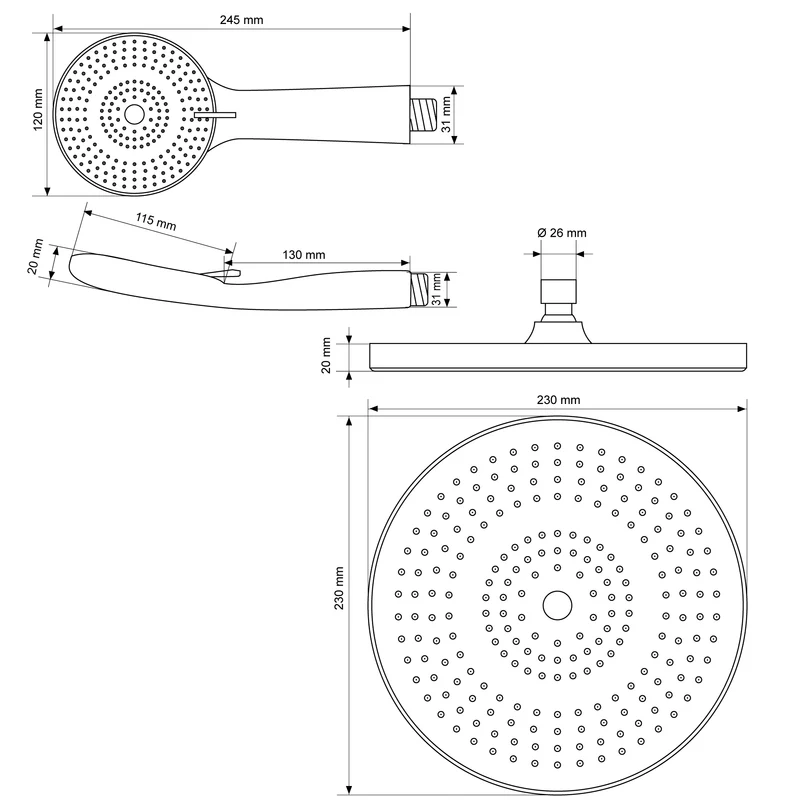 Duschsystem Silber aus Edelstahl rund