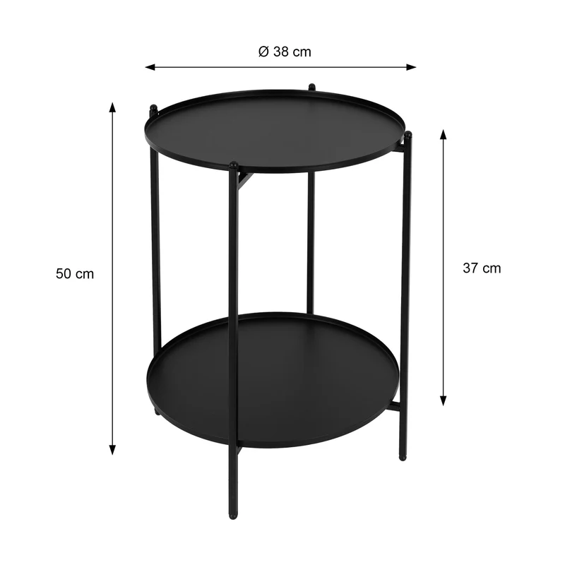 Beistelltisch mit 2 abnehmbaren Ablageflächen Ø 38x50 cm Schwarz aus Metall