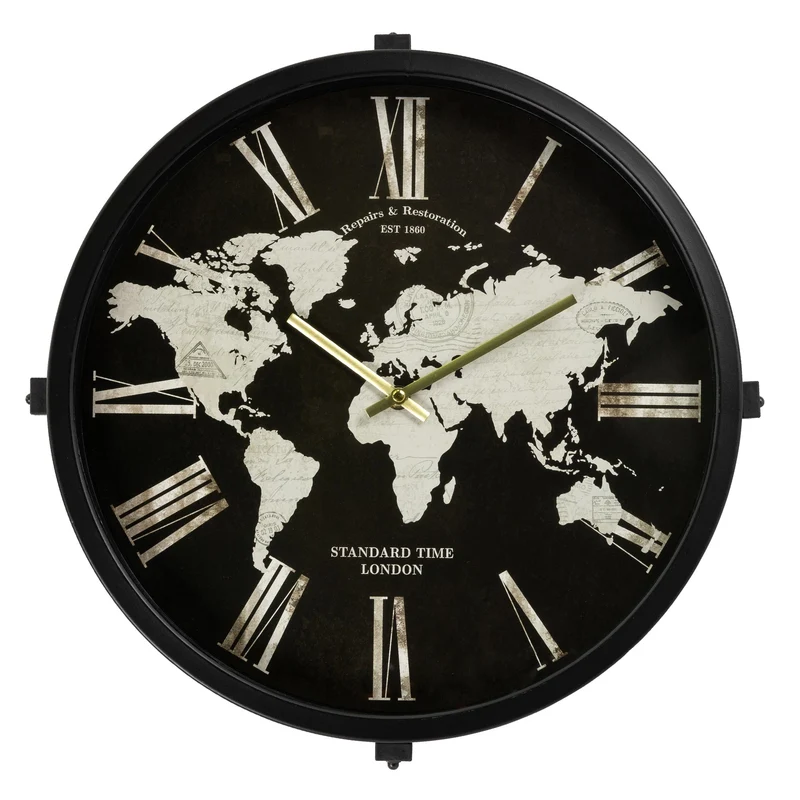 Beistelltisch mit integrierter Uhr Ø 40 cm Schwarz aus Metall