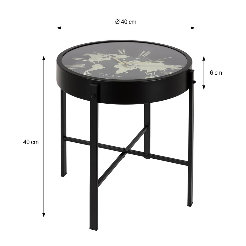 Beistelltisch mit integrierter Uhr Ø 40 cm Schwarz aus Metall