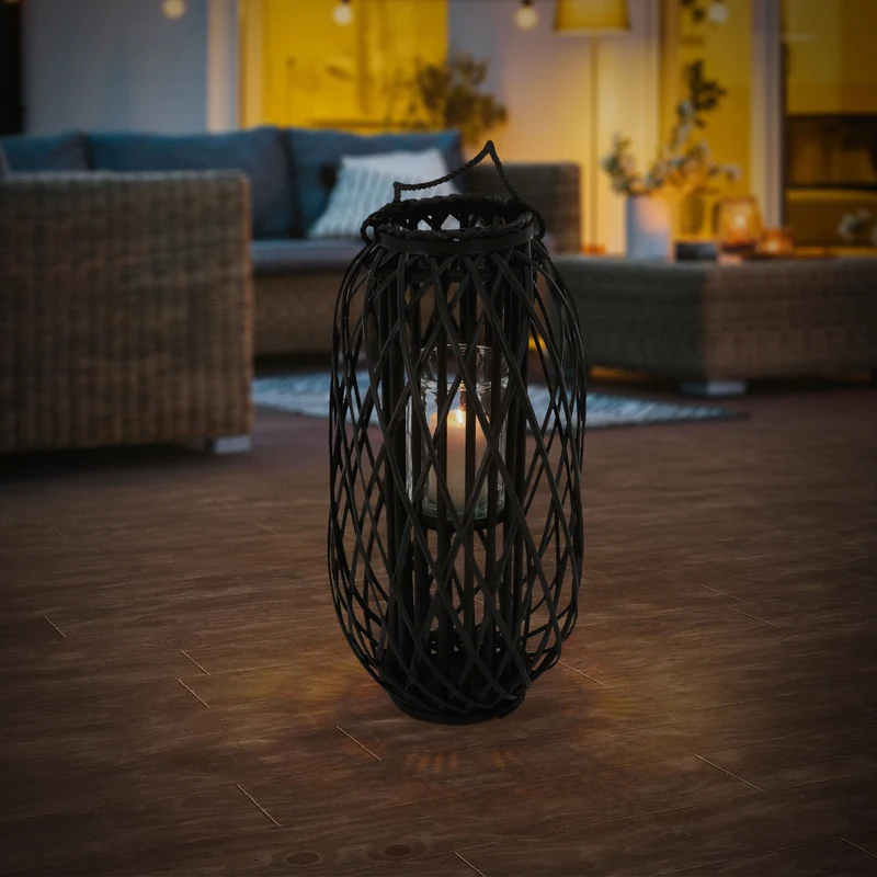 Riedlaterne mit Henkel aus Rattan 60 x Ø 27 cm Schwarz