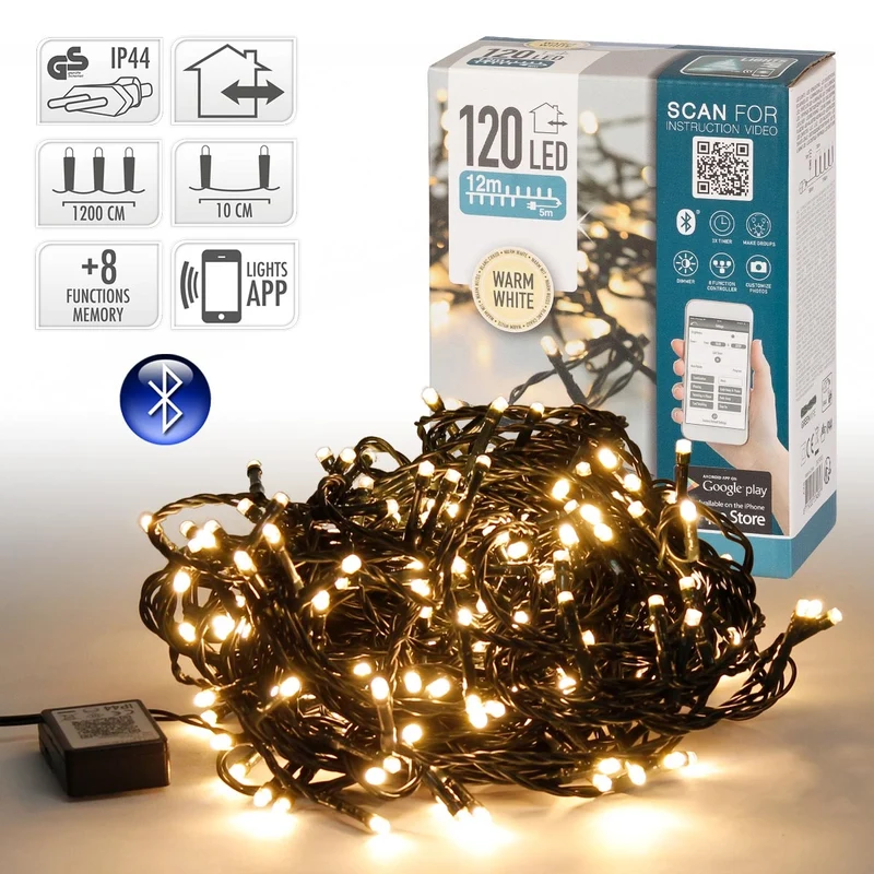 Weihnachtsbaumschmuck LED Lichterkette warmweiß 12 m mit App Steuerung