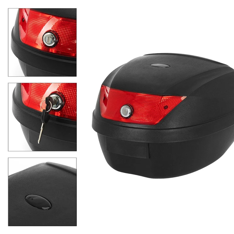 Motorradkoffer Schwarz mit Rote Reflektor 36L für 1 Helm