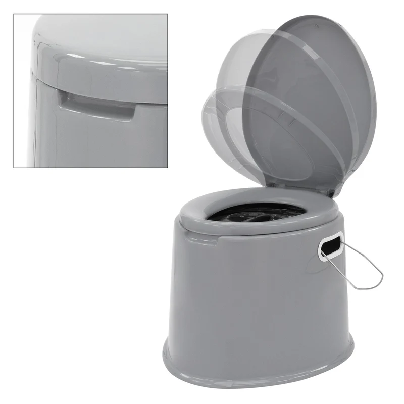 Campingtoilette 5L tragbar, grau, bis 200 kg, aus PP Kunststoff