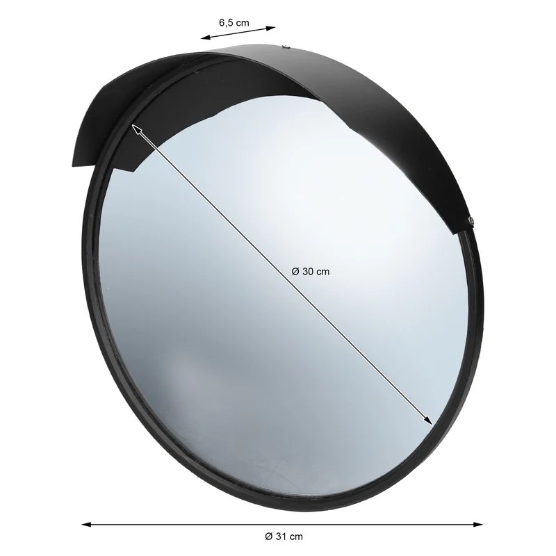 Verkehrsspiegel Schwarz Ø 30 cm mit Halterung