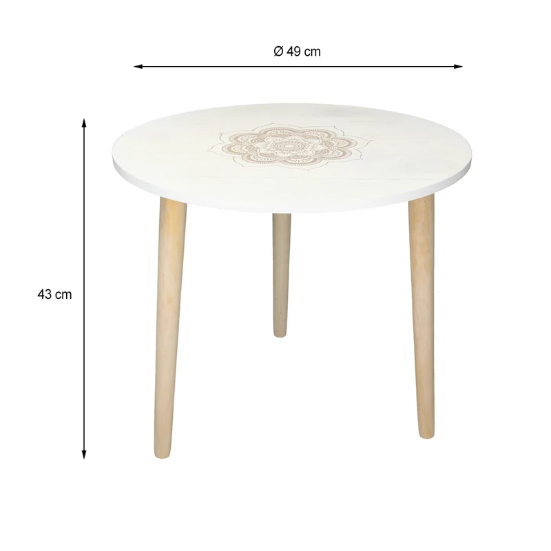 Beistelltisch Ø 49 cm Weiß/Natur aus Kiefernholz und MDF