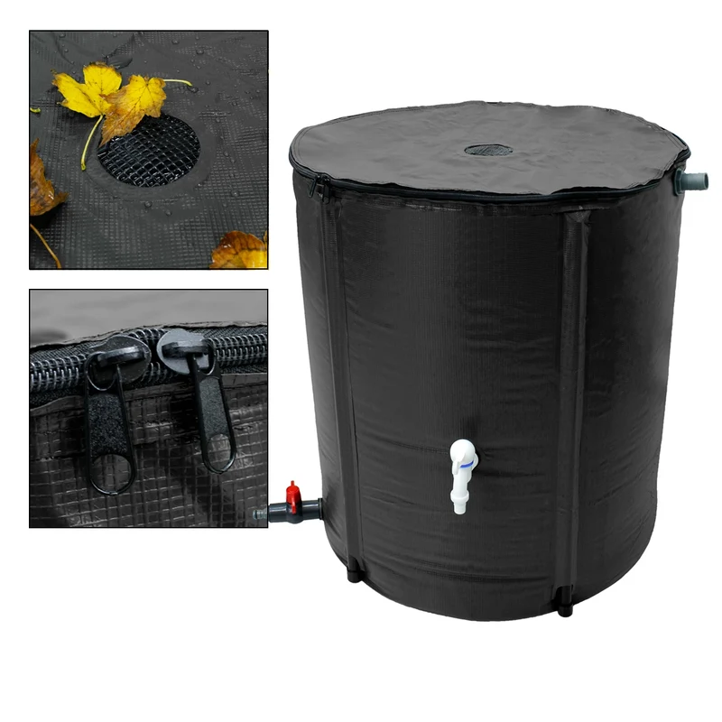 Regentonne faltbar Schwarz Ø 60x70 cm aus 500D PVC