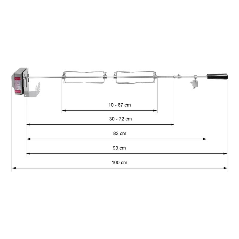 Grillspieß Set 100 cm, mit 4x Fleischnadeln und Edelstahl Motor 2-3U/m, inkl. Motorhaltung