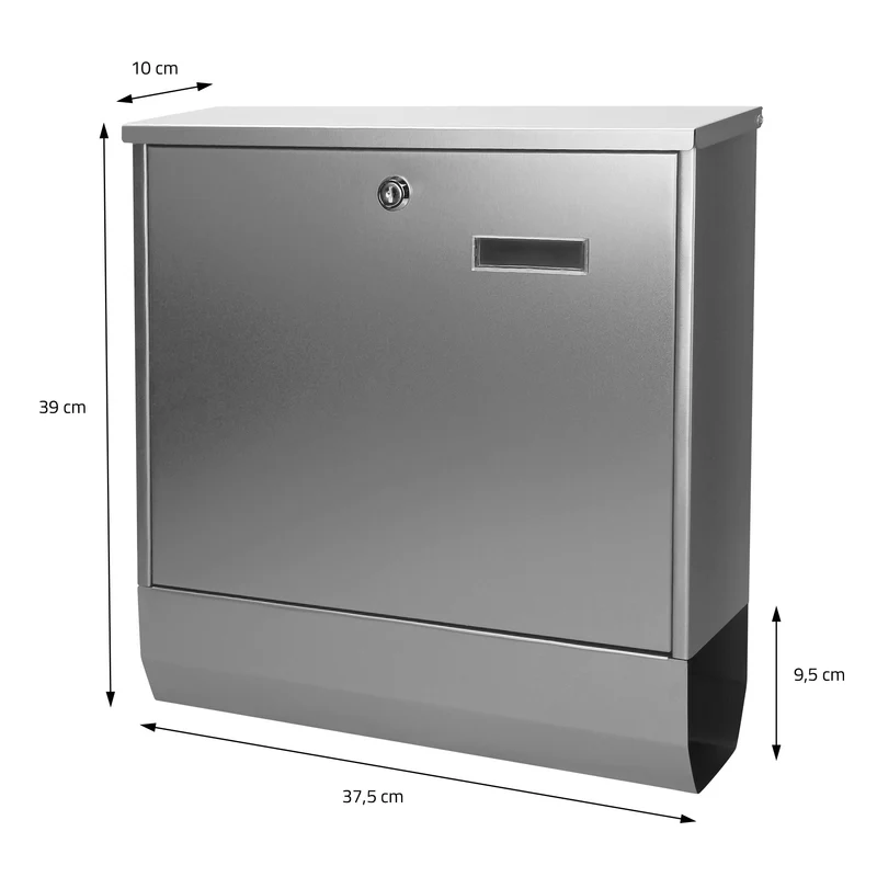 Briefkasten mit Zeitungsfach Silber 37,5x10x39 cm aus Edelstahl