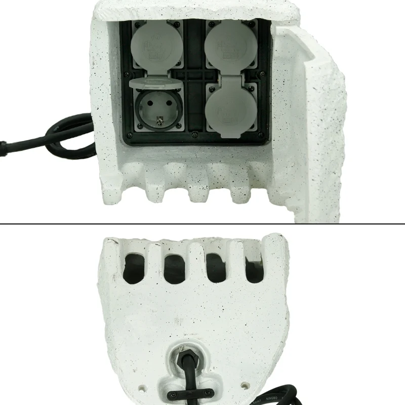 Gartensteckdose 4-fach in Steinoptik 220-240V Hellgrau