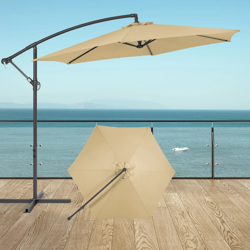 Ampelschirm mit Kurbel Ø 300 cm Braun aus Polyester inklusive Schirmständer