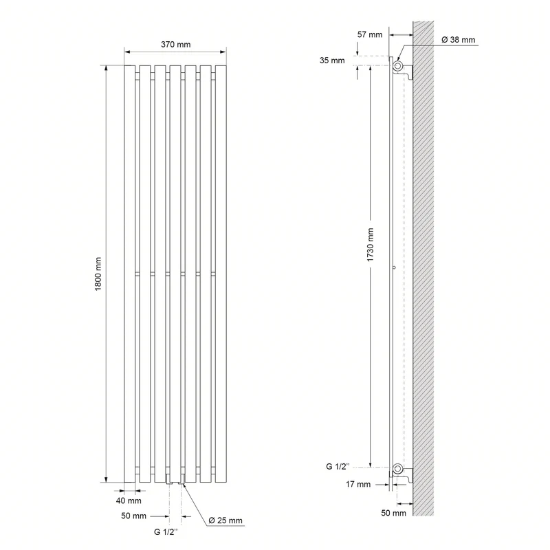 Stella Design Paneelheizkörper 370x1800 mm Chrome