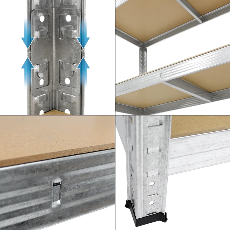 Werkstattregal 2er Set 200x100x60 cm Silber aus MDF Holzfaserplatte und Metall belastbar bis 875 kg