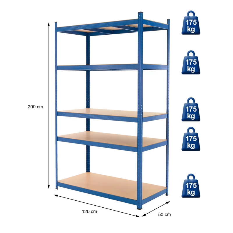 Werkstattregal 2er Set 200x120x50 cm Blau aus Metall und MDF Holzfaserplatte bis 875 kg